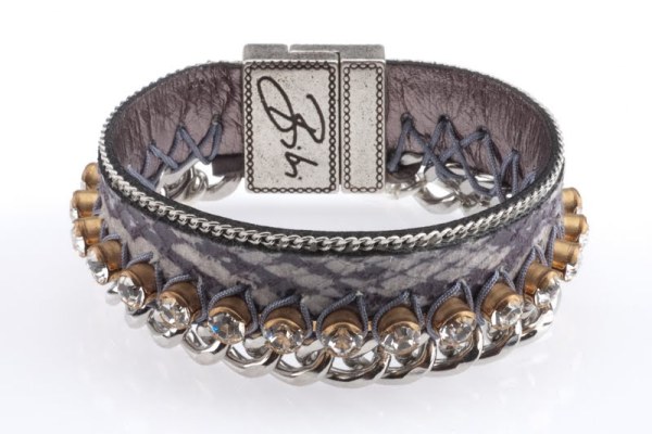 Bibi Bijoux's Sandra Textured Leather Crystal Chain Cuff is reassuringly eye-catching.